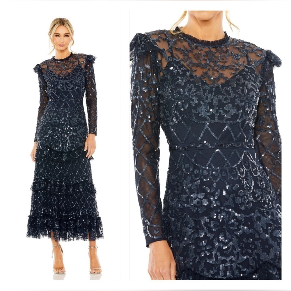 Mac Duggal 9264 NWOT High Neck Tiered Embellished Dress